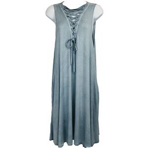 Andree By Unit Womens Blue Sleeveless Front Tie Sheath Dress Size Small Pockets